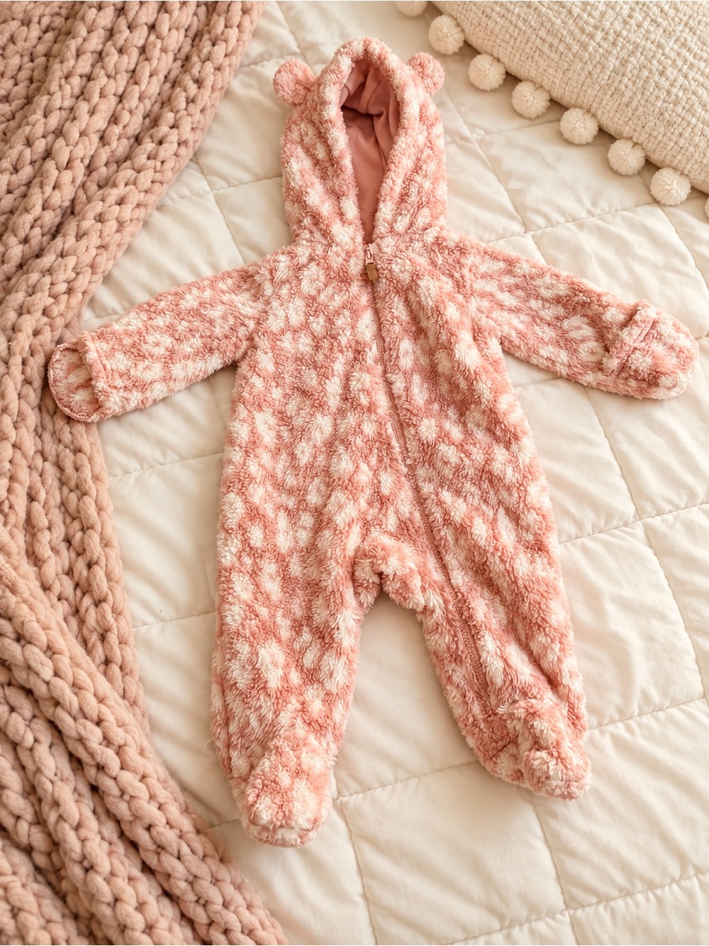 Carter’s Baby Girl Fuzzy Bear Hooded Footed Romper – 3M